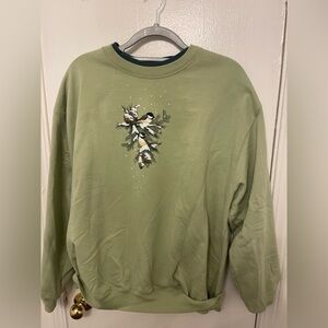 Green Sweatshirt with Bird Design